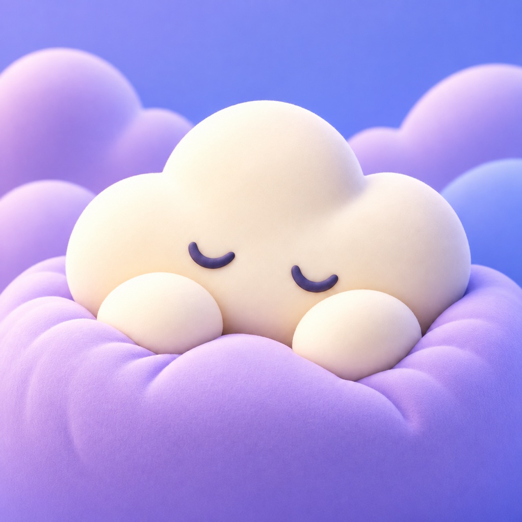 Hele, our sleepy cream cloud nestled in lavender clouds
